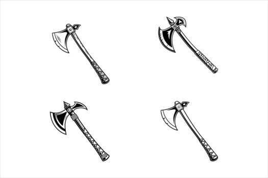 black set of axe on white background vector