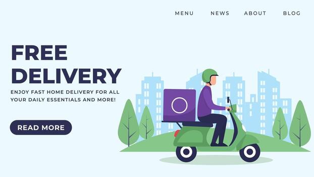 Home Delivery Banner for Ecommerce and On Demand Services. Creative 24 hour home delivery layout showing round the clock availability for ecommerce stores and service-based businesses. vector
