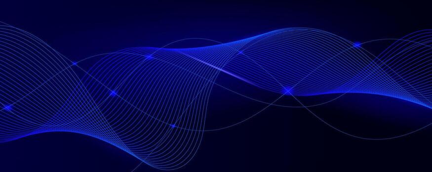 Dark blue wave background with flowing lines and gradient light vector