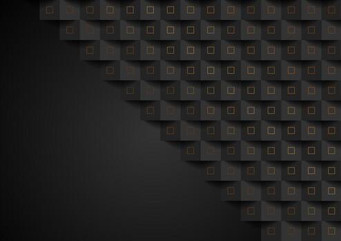 Black abstract mosaic background with golden linear squares vector