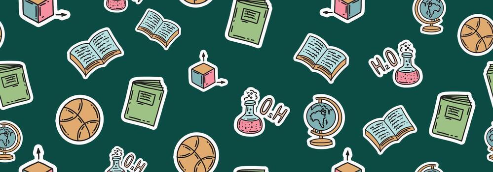 Back to School pattern on green background vector