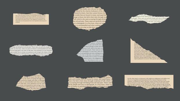 9 Multicolored Ripped Paper Scraps with Text vector