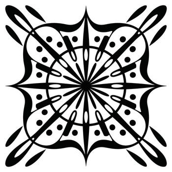 Black Geometric Mandala with Dots and Oval Shapes on White Background circular pattern vector