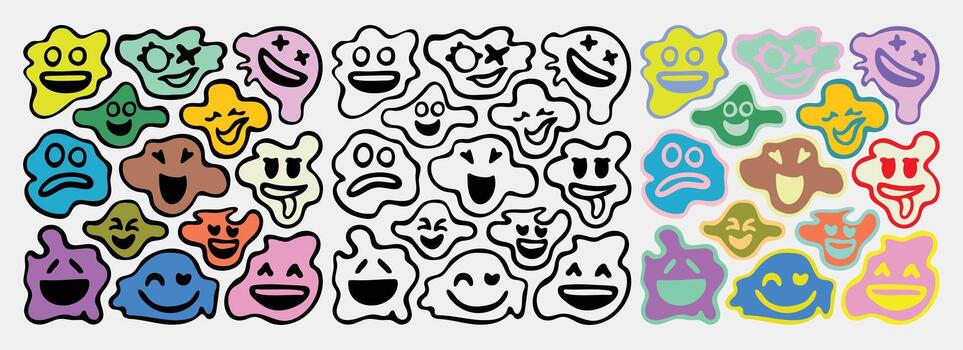 Blob Emoji Set, Funny Colorful Faces And Expression Icons vector