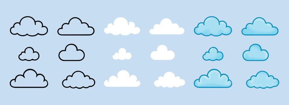 Cloud Set Line Art Weather Icons And Sky Shape Design vector