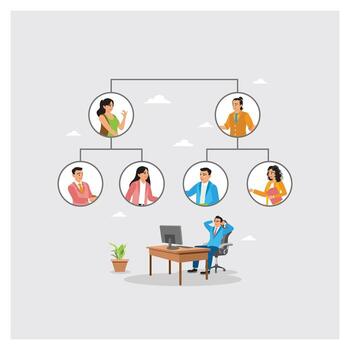 Team management illustration with office workers vector