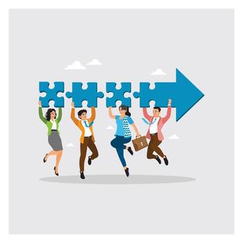 Business people employee connect Into a forward arrow, symbolizing progress and teamwork. vector