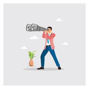 Human resources manager look with telescope for candidate. vector