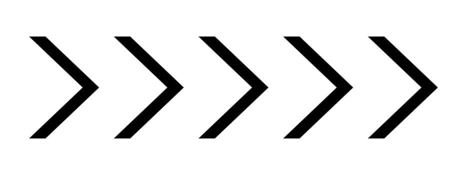 negro cheurón flechas repetido en forma de v rayas. movimiento, orientación, cargando, la carretera precaución, Ejército insignias, militar o navegación firmar aislado en blanco antecedentes. gráfico ilustración vector