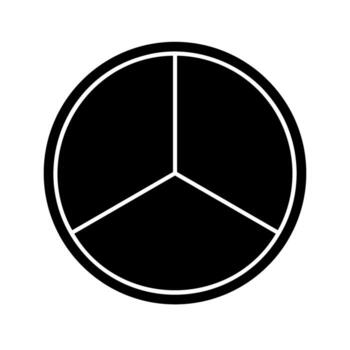 Black circle divided into 3 segments isolated on white background. Round shape cut in three equal parts. Simple circular diagram, statistic wheel, business pie chart. illustration vector