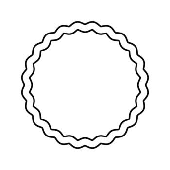 Undulated circle frame. Round shape with frilly borders. Wavy photo vignette, mirror framing, empty box, design element for scrapbooking album. graphic illustration vector