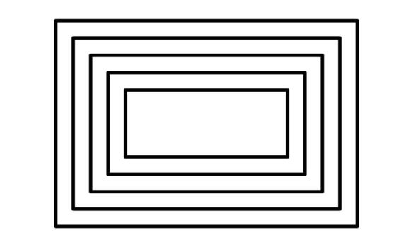 Concentric rectangle shapes. Repeating rectangular forms isolated on black background. Ornament in modern groovy style. graphic illustration vector