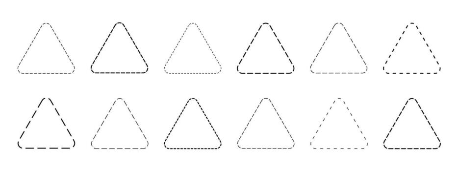 Dotted triangle figures isolated on white background. Triangular geometric shapes with dashed lines. Cut here pictograms. outline illustration vector