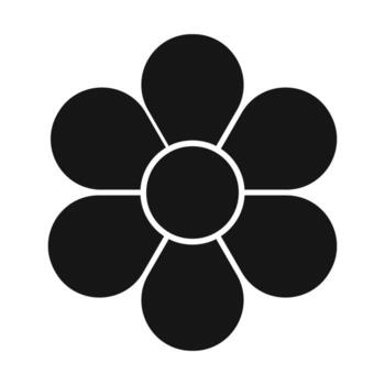 Flower silhouette. Floral diagram with 6 petals. Pie chart divided on six equal segments in leaf shapes isolated on white background. Layout for data presentation. graphic illustration vector