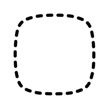 Dashed squircle or square with rounded borders. Simple geometric shape with stitch line isolated on white background. Cut here pictogram. graphic illustration vector
