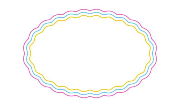 Colorful oval frame with wavy edges. Geometric shape with scallop borders. Blank text box, tag or label isolated on white background. illustration vector