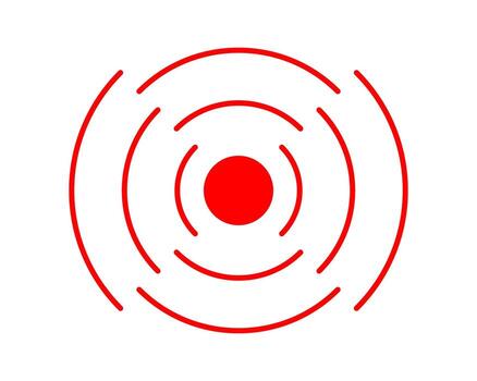 Sonar wave, radar or sound signal symbol. Pain localization, sore or inflammation icon. Broken red concentric circles. Pulse, radiation, coverage or vibration sign. illustration vector