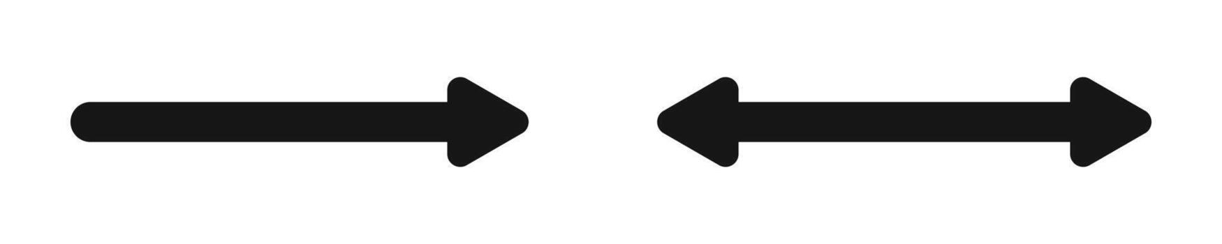 Set of bold arrow and double arrow icons. Next or look here symbols. Black pointer, direction or position and reverse, two-sided or width signs isolated on white background. illustration vector