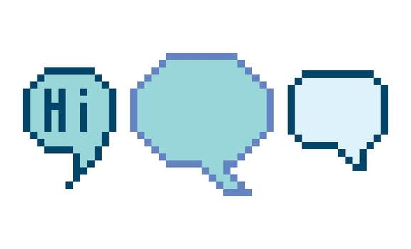 Pixel Art Speech Bubbles Text Illustration. Ideal for digital communication themes, web design, and retro graphics. vector