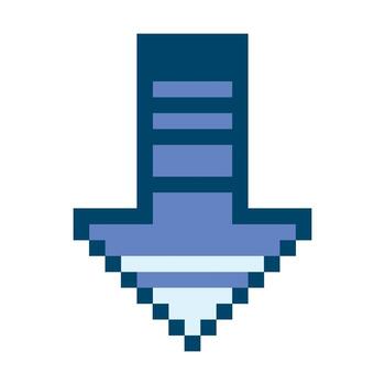 Blue Pixelated Arrow Pointing Down Illustration. Ideal for digital interfaces, gaming graphics, and navigation icons. vector