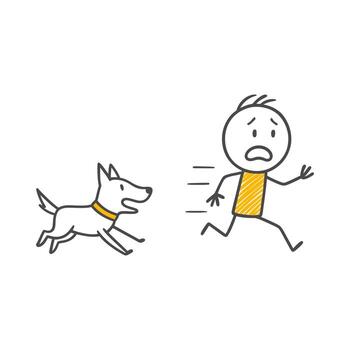 rápido escapar un individual corriendo en pánico y sensación temor en el cara de un perros perseguir. vector