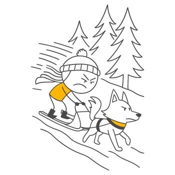 An Athlete Continuing to Advance and Not Giving Up the Fight Against the Strong Wind and Cold Weather Conditions on a Snowy Slope. vector