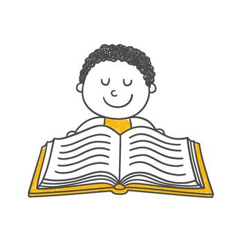 A Peaceful Book Adventure A Smiling Person with Closed Eyes Deeply Immersed in the Text They Are Reading. vector