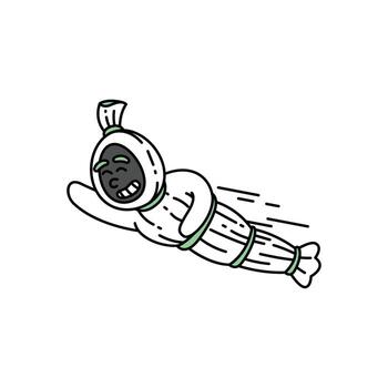 un dibujos animados ilustración de un pocong fantasma, un indonesio folklore fantasma, volador horizontalmente con un contento y sonriente rostro. pocong, indonesio fantasma retro personaje. vector