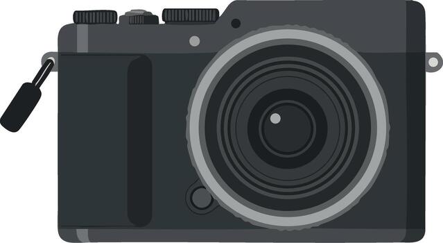 Compact digital camera front view with lens and buttons illustration for photography technology use vector