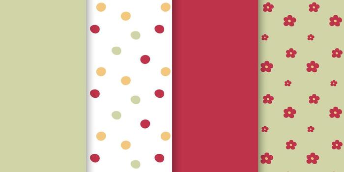 sin costura retro modelo conjunto con floral y polca punto diseños en suave rojo verde y beige tonos vector