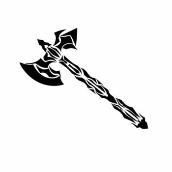 Black and white tribal style illustration of a battle axe with intricate decorative patterns on the blade and handle vector