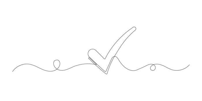 Continuous line is creating the shape of a check mark, One continuous line drawing check mark vector