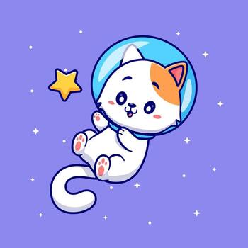 Cat in astronaut helmet floating in space vector