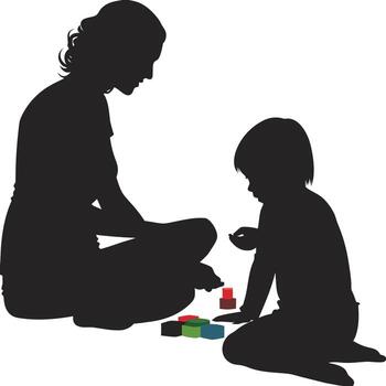 padre y niño jugando con edificio bloques vector