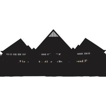 A silhouette of a large building with three windows vector