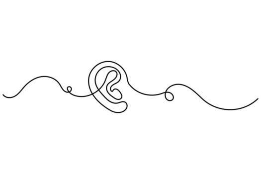 One line continuous drawing of ear minimalist abstract isolated outline art style illustration for design use vector