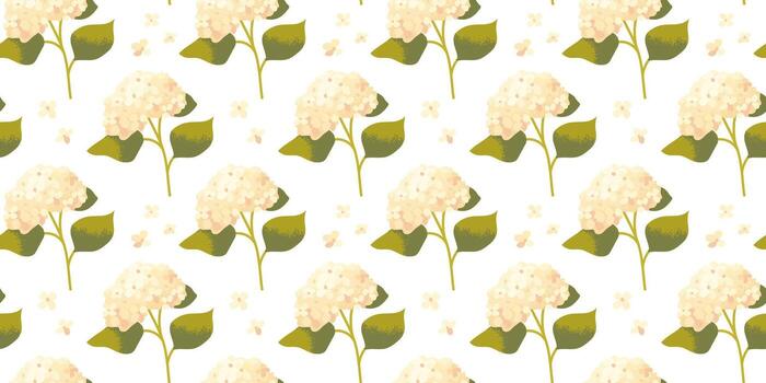 sin costura floral modelo con blanco hortensia ramas en blanco antecedentes. botánico patrón, tela muestra de tela vector