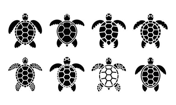 Sea Turtle Icons Set in Simple Minimalist Style Design vector