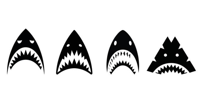 Shark Silhouette Collection with Varying Styles and Sharp Teeth Detail vector