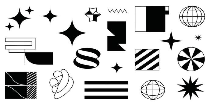 Collection of abstract geometric shapes in black and white color palette vector