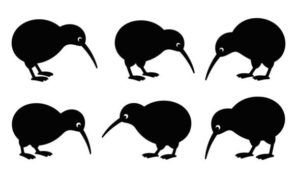Seamless Pattern of Black Kiwi Birds on White Background Design vector