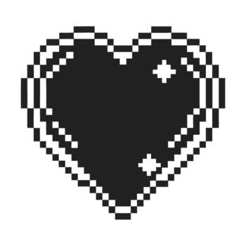 Pixelated black heart icon retro 8 bit isolated symbol, simple geometric love shape with digital pixel art design vector