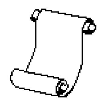 Pixel art blank scroll isolated on white retro digital game element, old parchment, vintage document, empty paper sheet vector