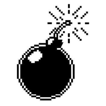 Pixel art bomb icon with lit fuse retro 8 bit explosive , danger warning symbol, classic game element vector