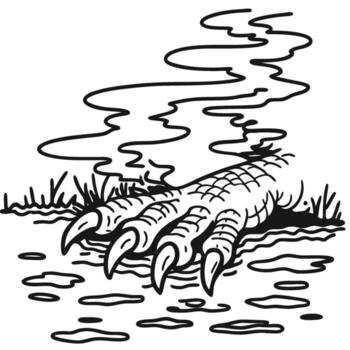 Dragon claw emerging from swamp, sharp talons and scales, fantasy creature beast with steam rising from wet ground vector