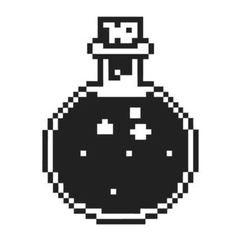 píxel Arte redondo poción botella con corcho tapón, retro juego de azar articulo negro y blanco 8 poco fantasía magia elixir icono vector