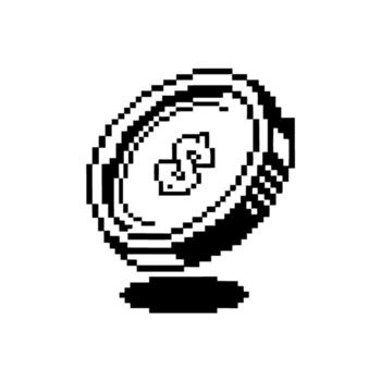 Pixel art coin with two arrows in a loop symbolizing currency exchange or digital cryptocurrency, isolated on white vector