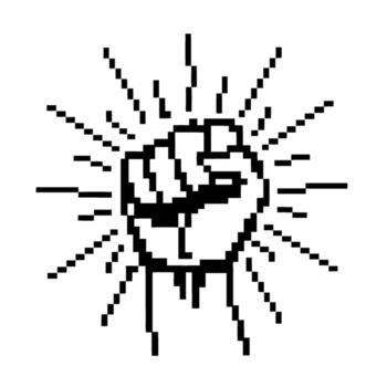 Raised clenched fist symbolizing empowerment, resistance, and solidarity pixel art hand gesture representing unity and strength vector