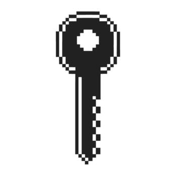Pixel art retro key in black and white minimalist old game design, access, security, vintage digital icon vector