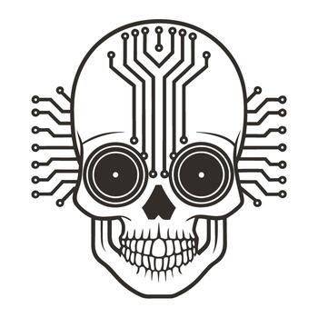 humano cráneo con circuito tablero patrón, simbolizando artificial inteligencia, futurista tecnología, digital innovación y robótica vector